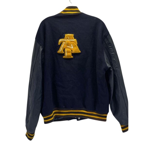NC A&T AGGIES Varsity Letterman Wool & Leather Jacket Navy Gold Size 52 Vintage - Picture 5 of 5